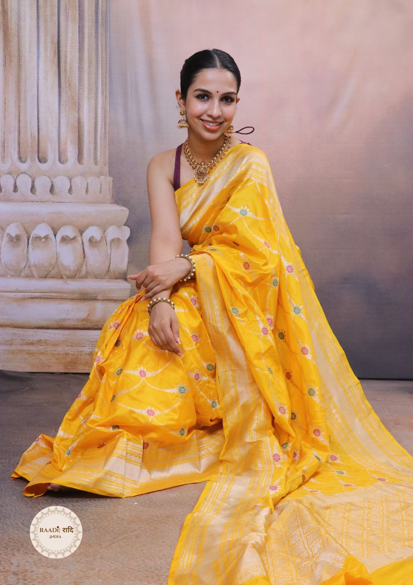 Exquisite Katan Silk Banarasi Saree – Yellow