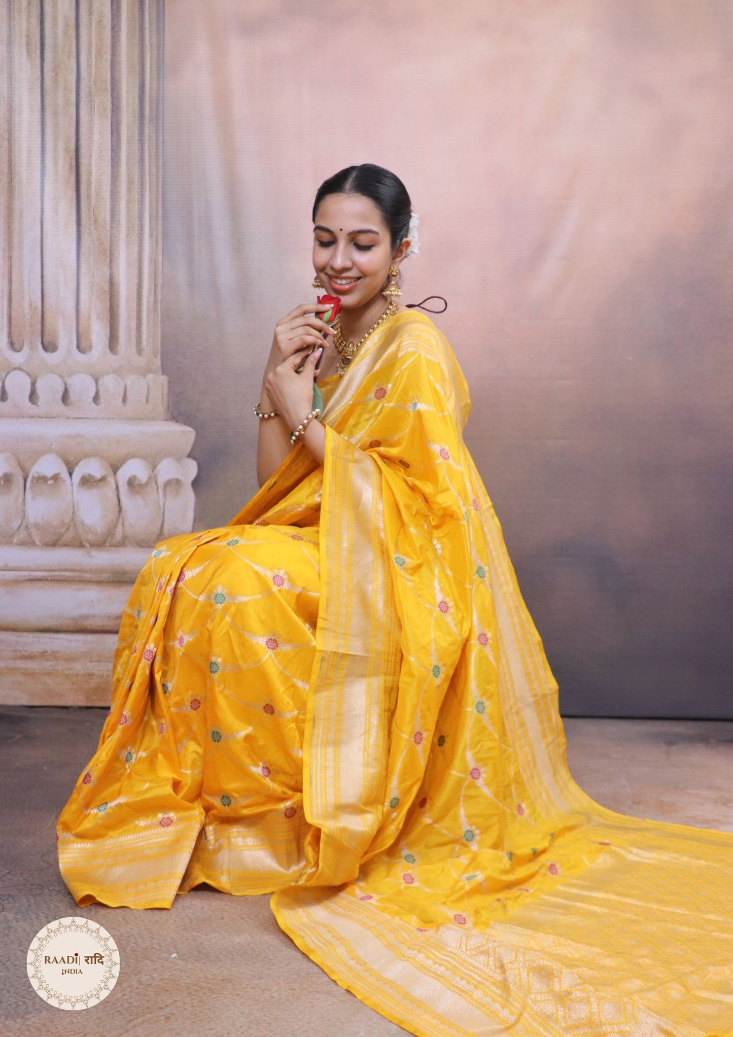 Exquisite Katan Silk Banarasi Saree – Yellow
