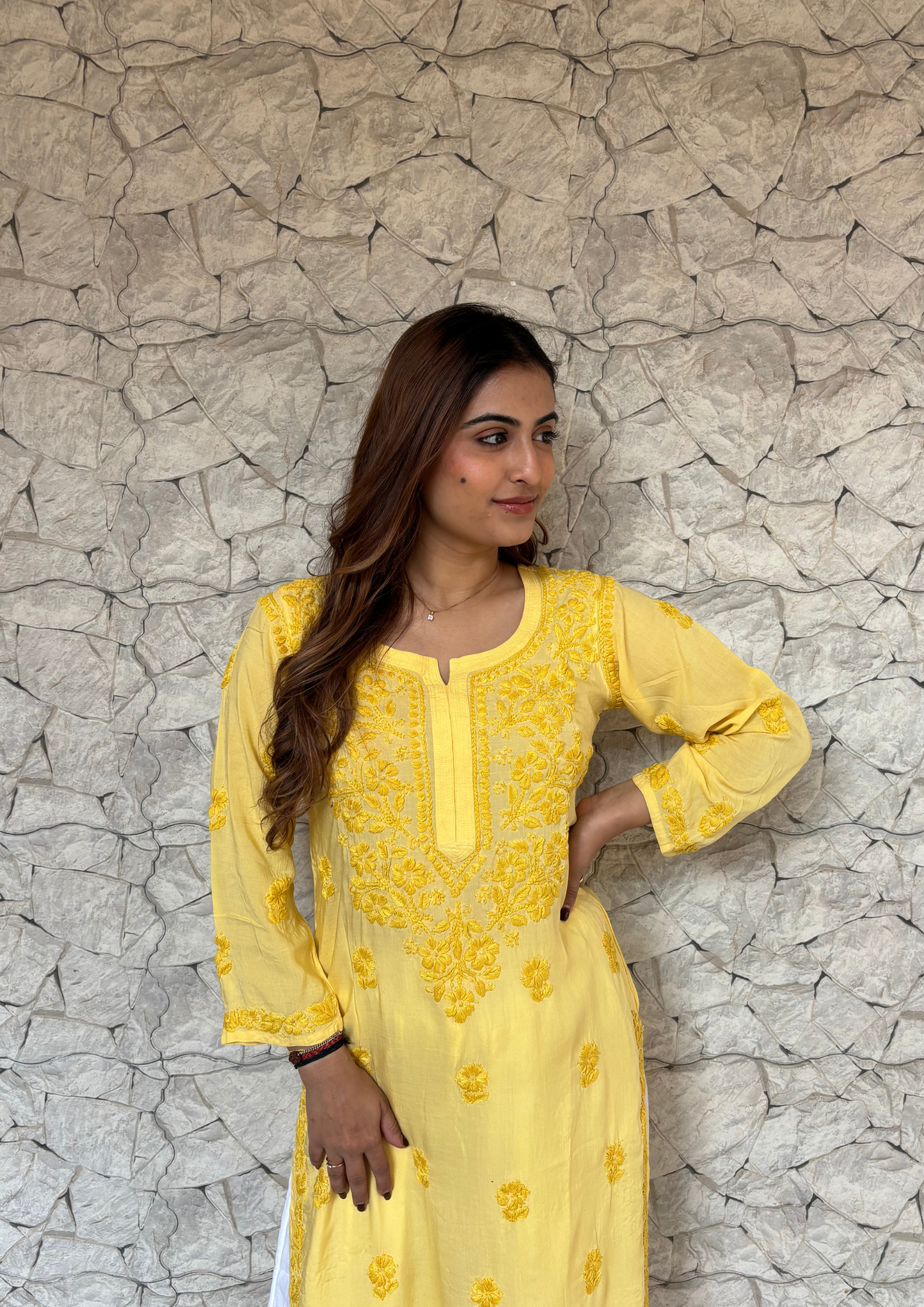 Kurta With Handcrafted Motifs-Yellow