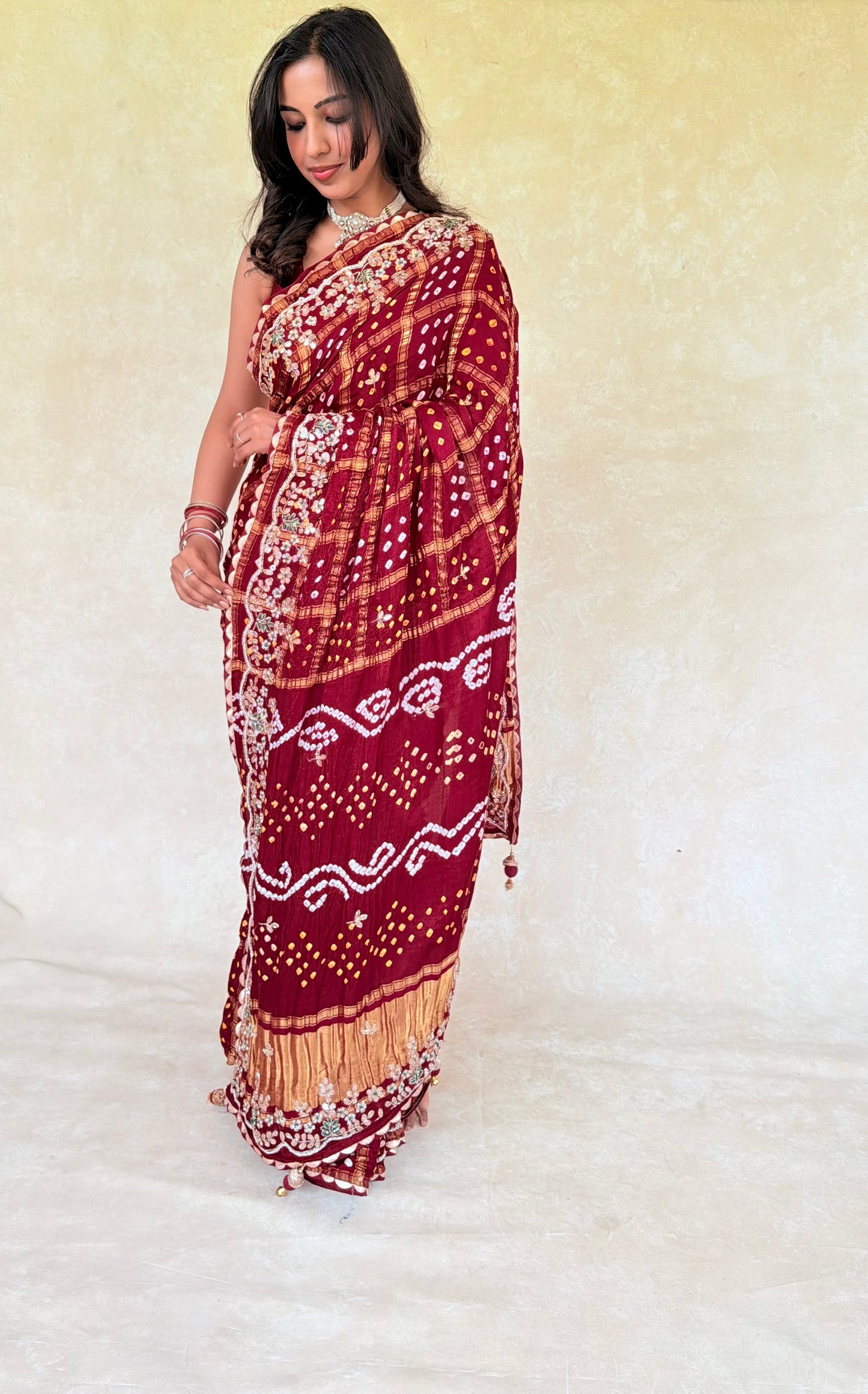Handcrafted Gajji Silk Gharchola With Cutdhana Work