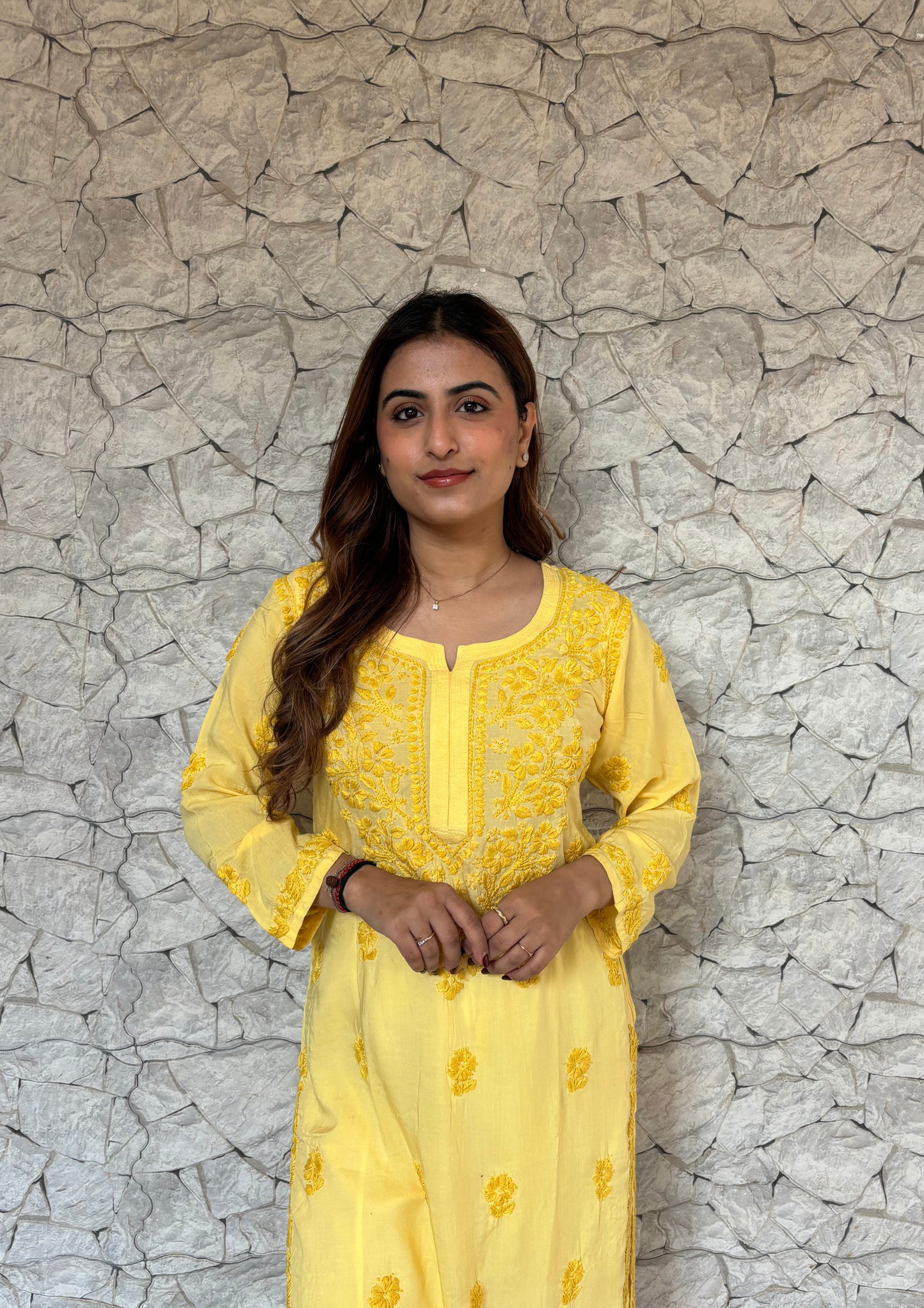 Kurta With Handcrafted Motifs-Yellow