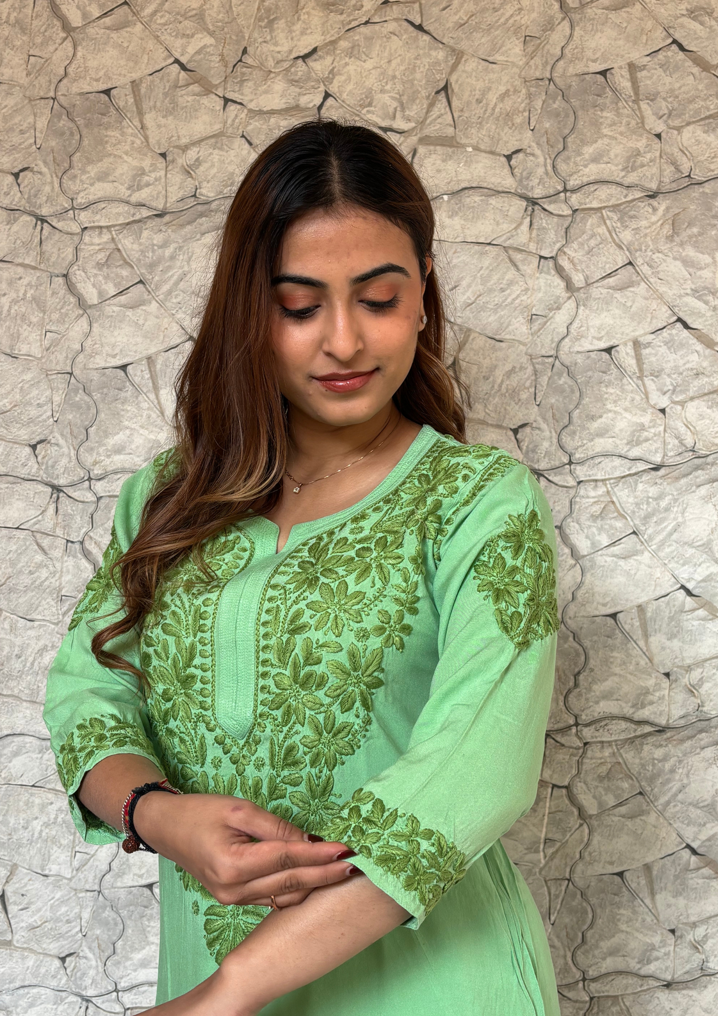 Handcrafted Rayon Chikankari Kurta-Green