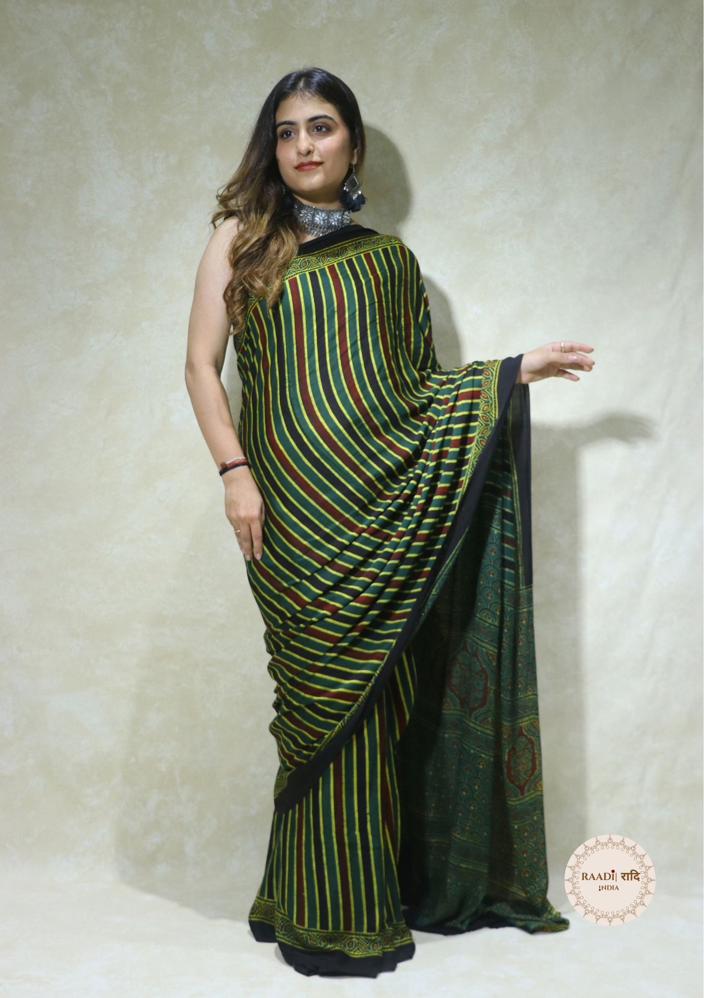 Ajrakh Modal Silk Saree from Kutch – Handcrafted with Natural Dyes