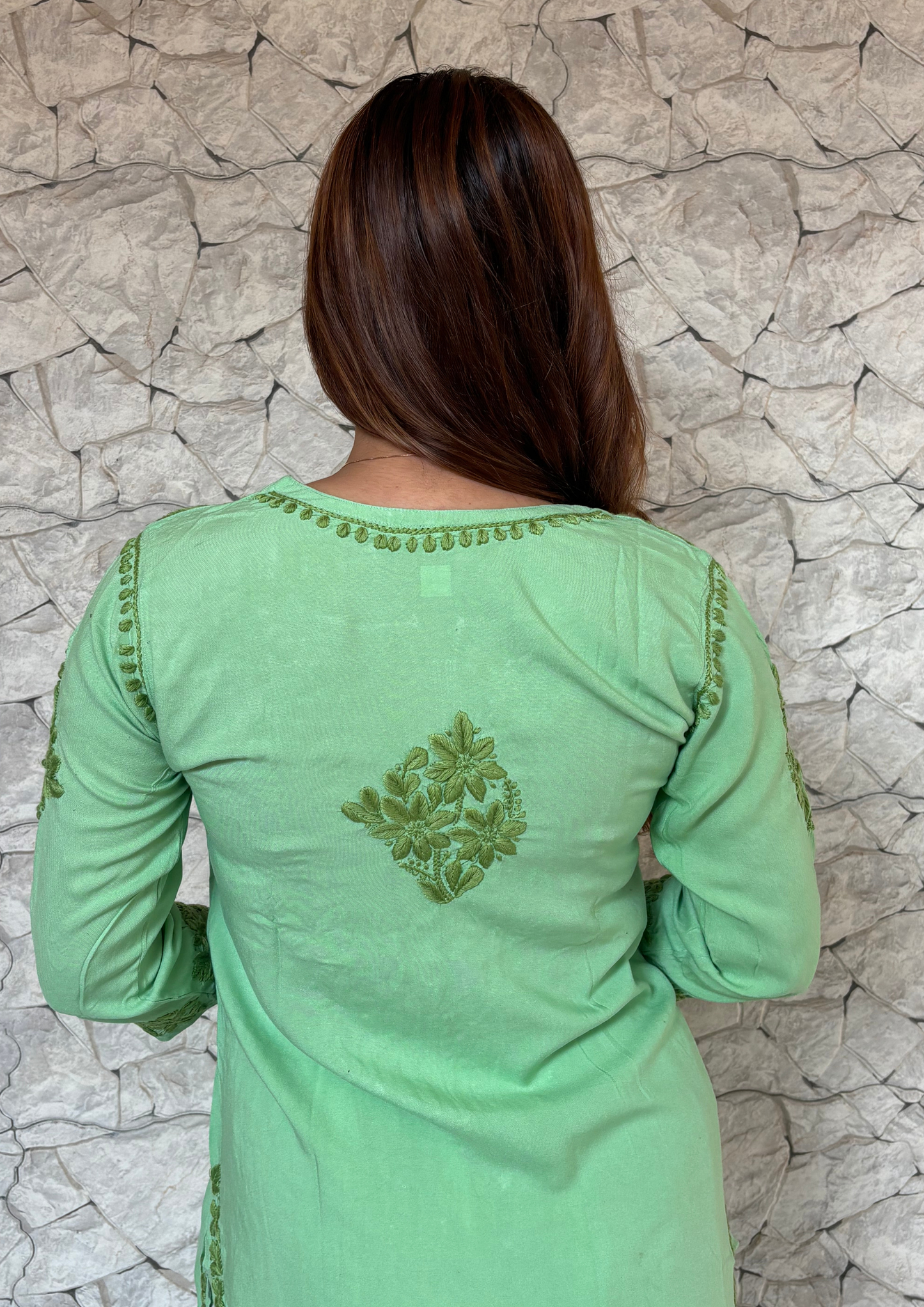 Handcrafted Rayon Chikankari Kurta-Green