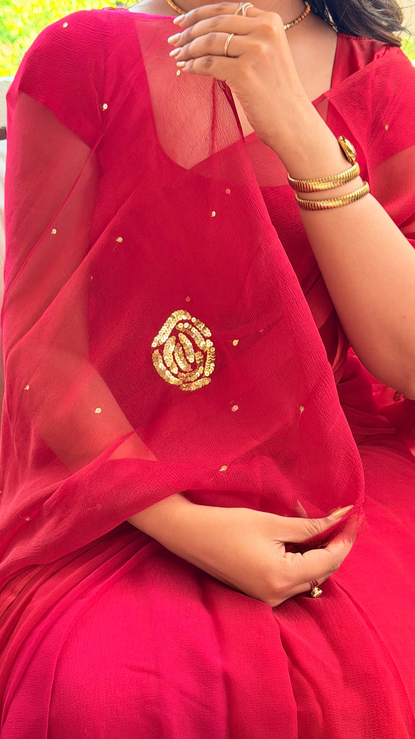 Handcrafted Rajputi Pure Chiffon Saree, Made in Jaipur-Red