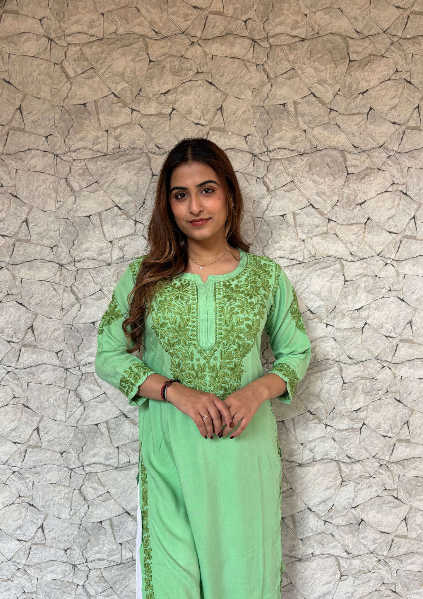 Handcrafted Rayon Chikankari Kurta-Green