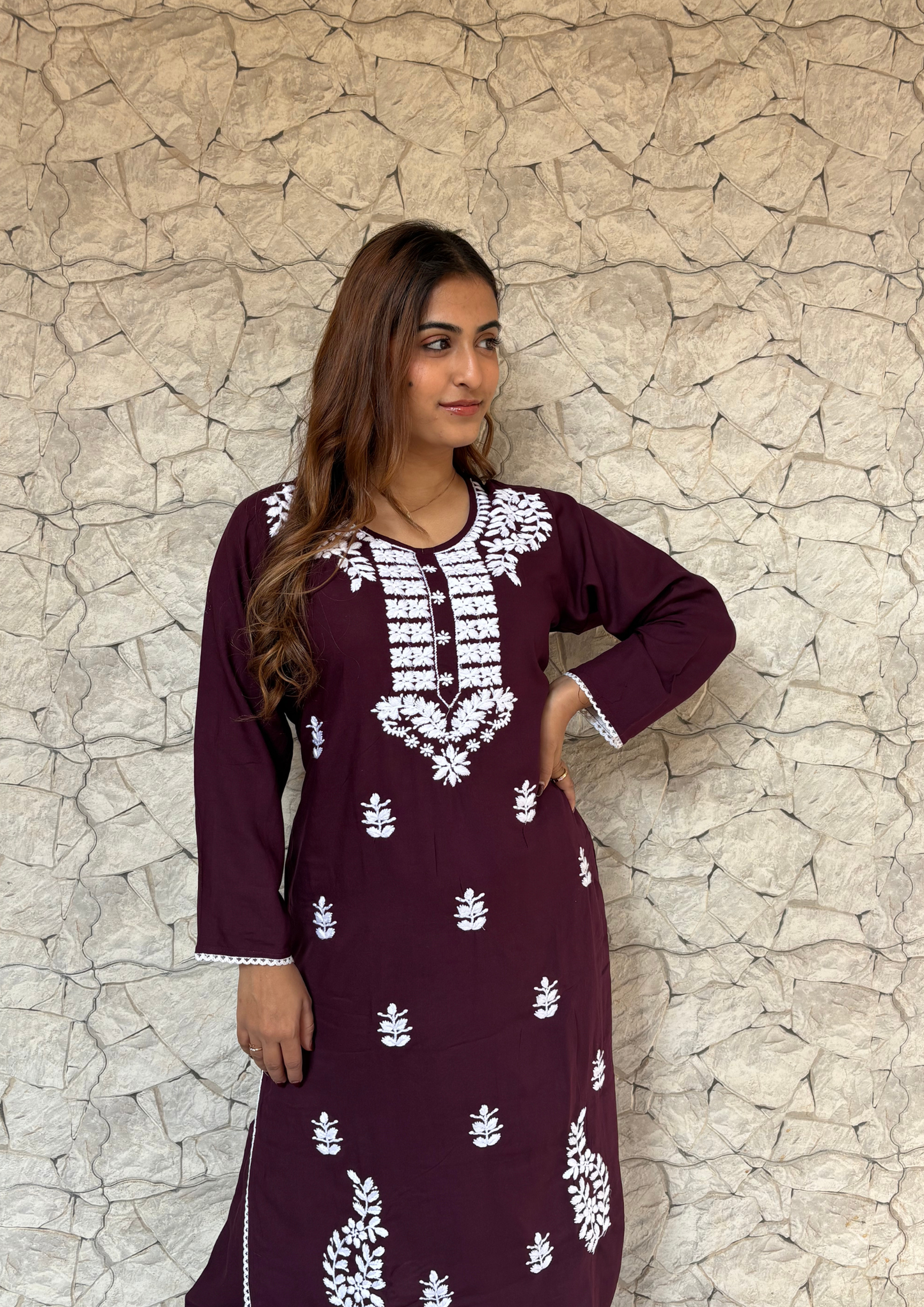 Rayon 2 Piece Lucknowi Set from Lucknow-Wine