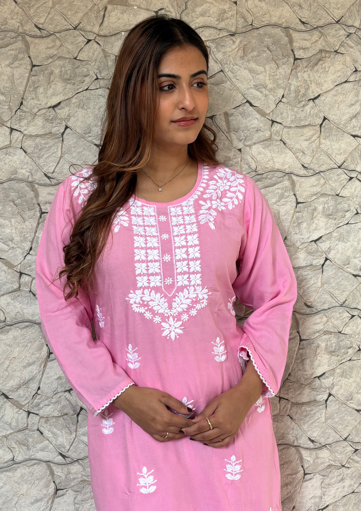 Rayon 2 Piece Lucknowi Set from Lucknow-Pink