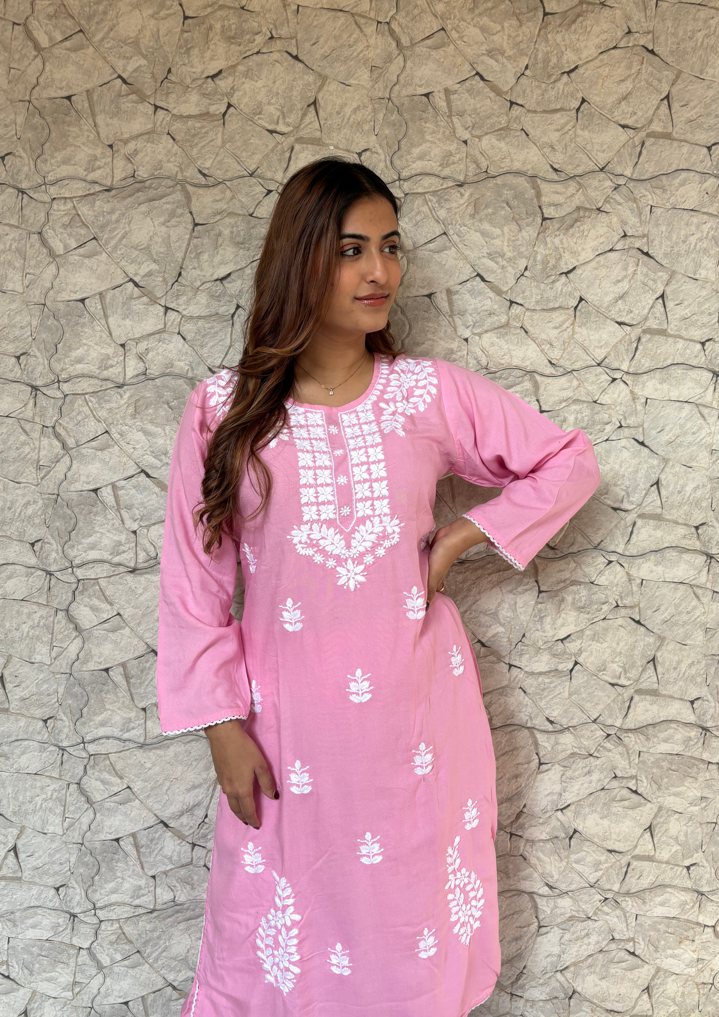 Rayon 2 Piece Lucknowi Set from Lucknow-Pink
