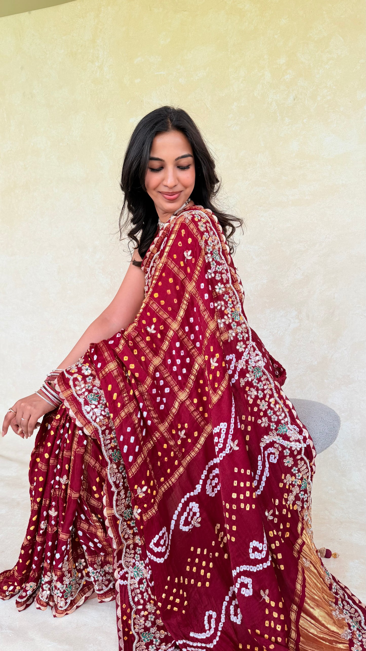 Handcrafted Gajji Silk Gharchola With Cutdhana Work