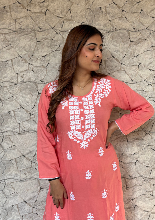 Rayon 2 Piece Lucknowi Set from Lucknow-Peach