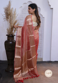 Crushed Tissue Saree With Zari and Banarasi Border
