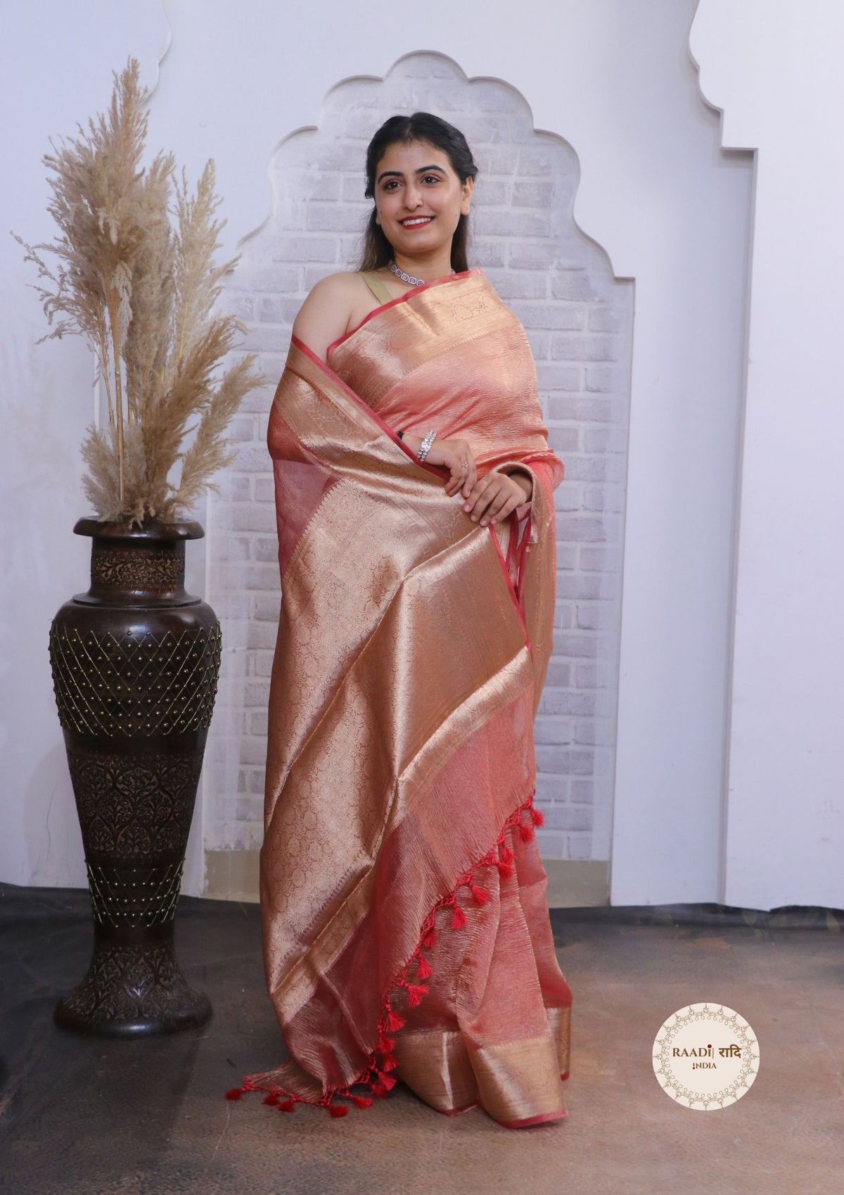 Crushed Tissue Saree With Zari and Banarasi Border
