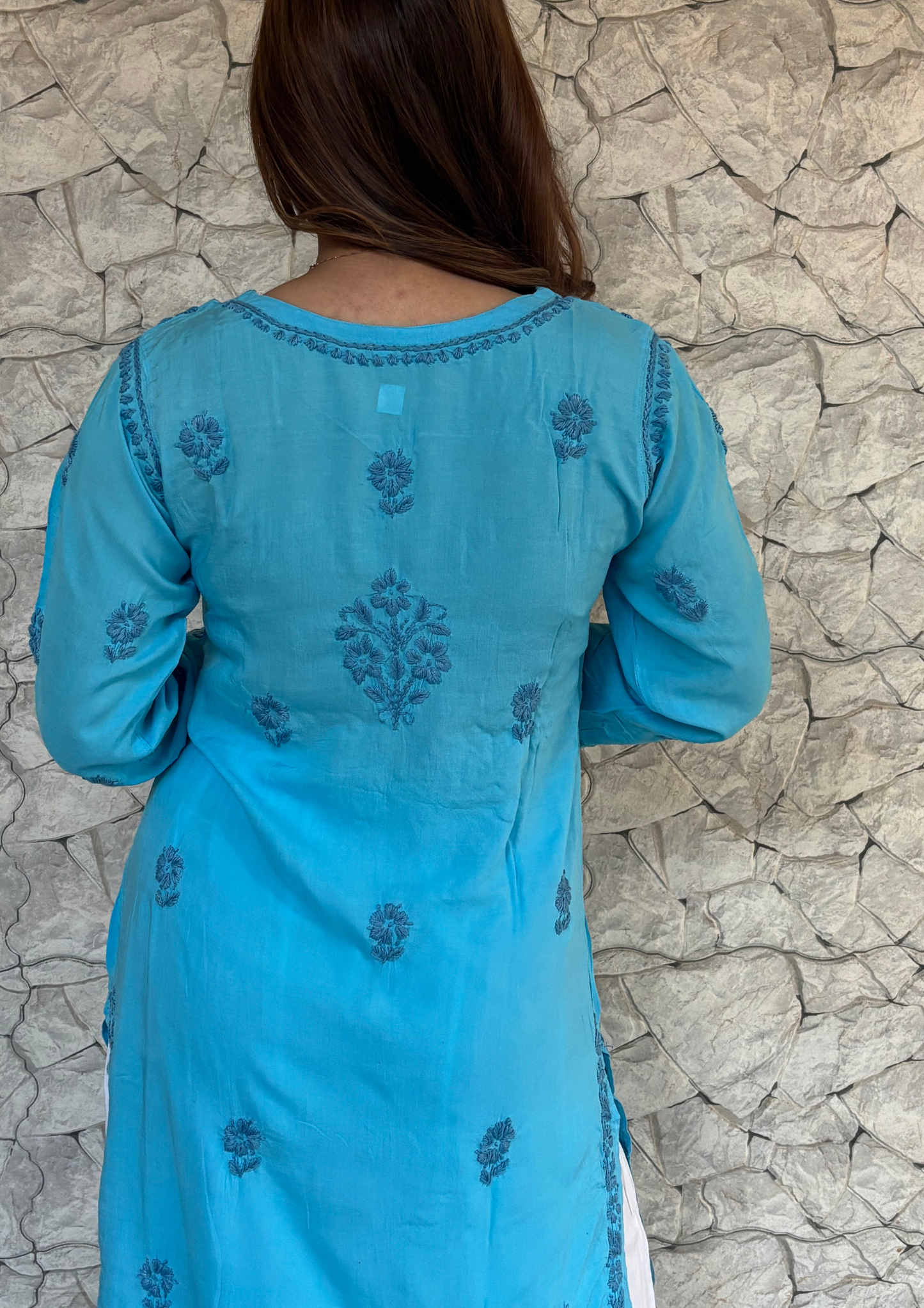 Modal Kurta With Handcrafted Motifs-Blue