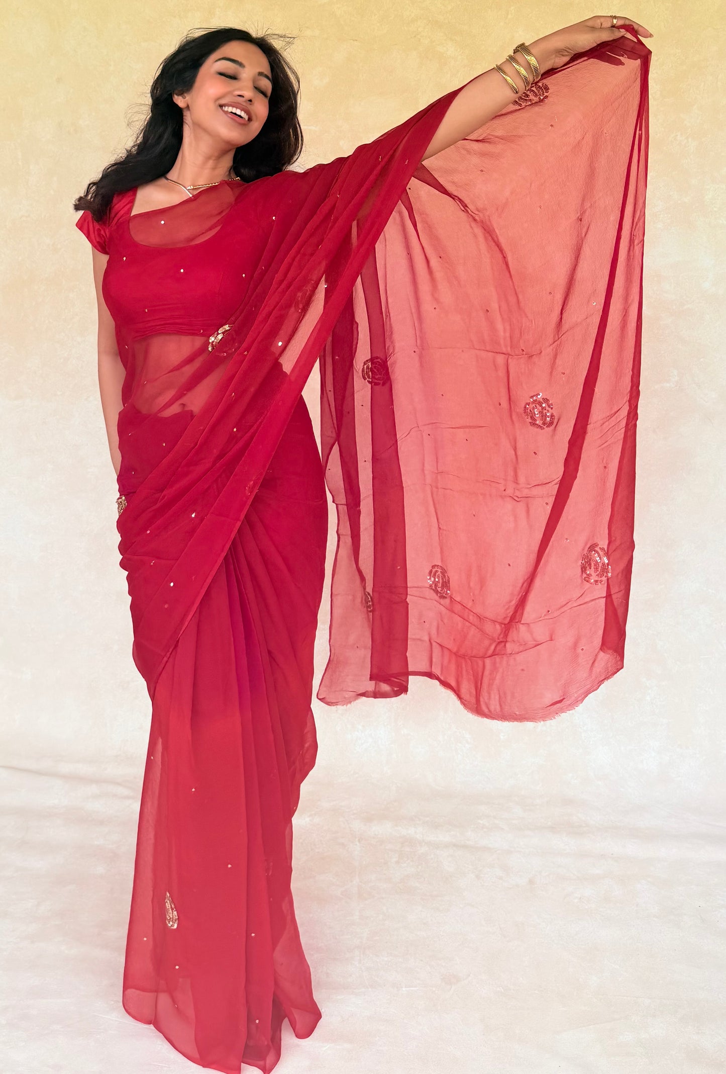Handcrafted Rajputi Pure Chiffon Saree, Made in Jaipur-Red