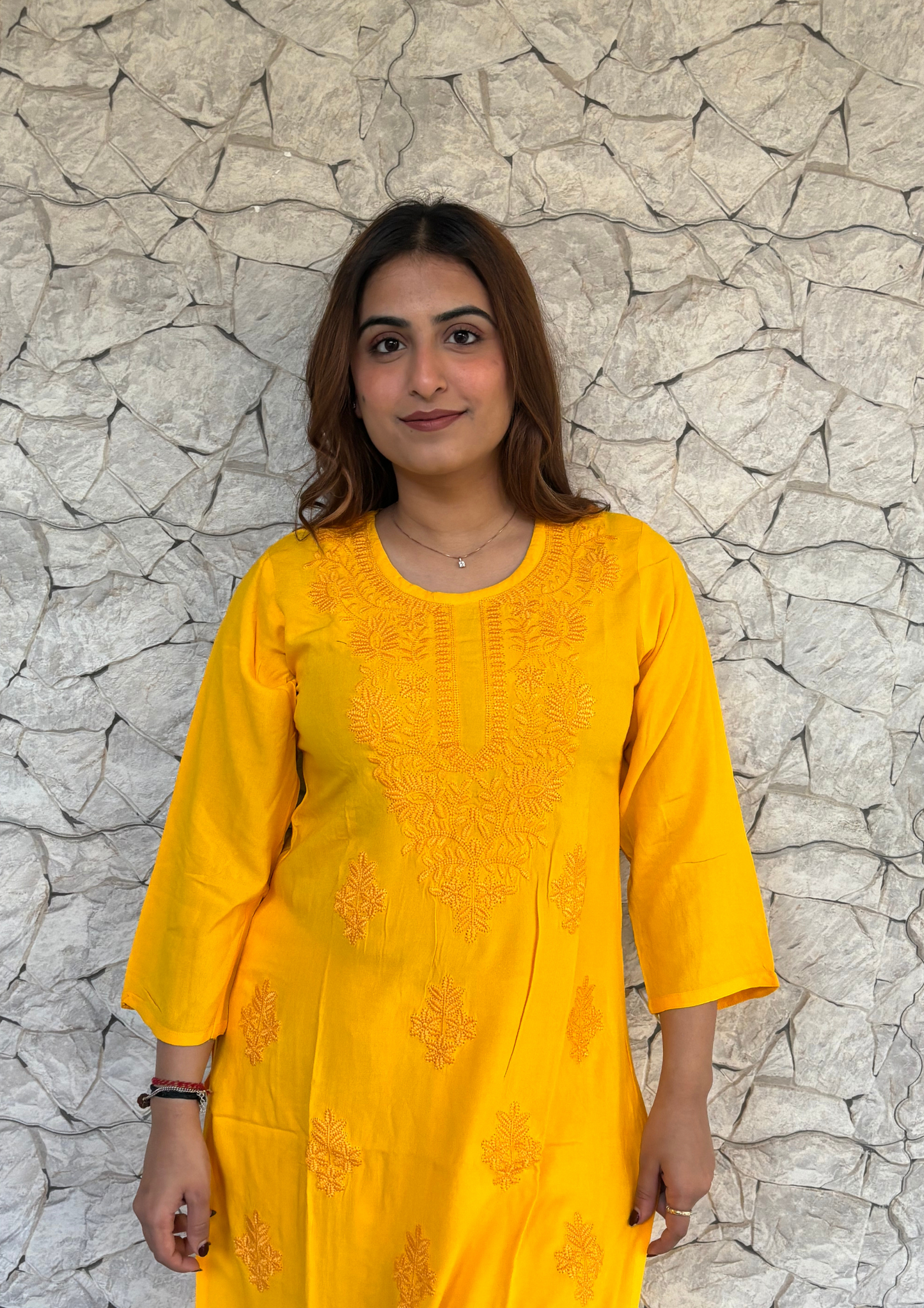 2 Piece Lucknowi Set from Lucknow- Mustard Yellow
