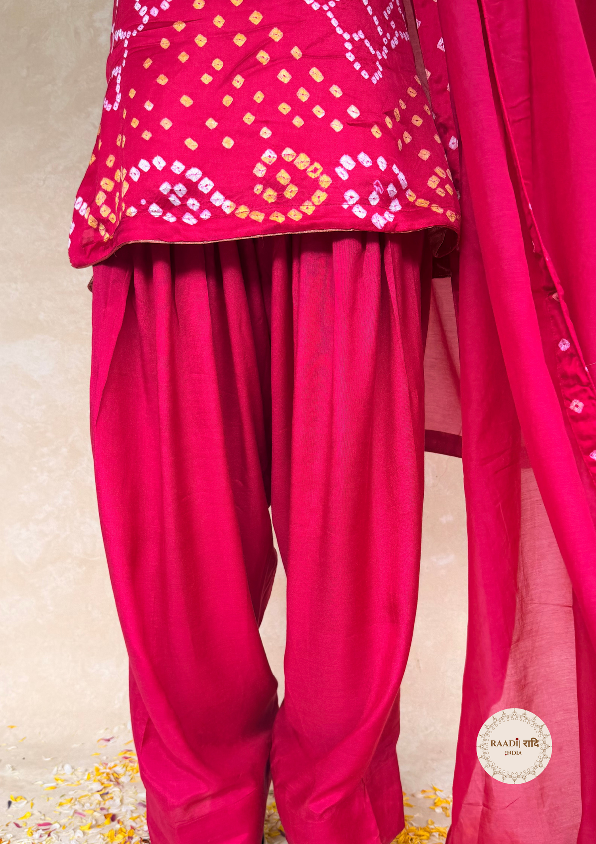 Rani Pink Gajji Silk Handcrafted Bandhani Farshi Salwar Set