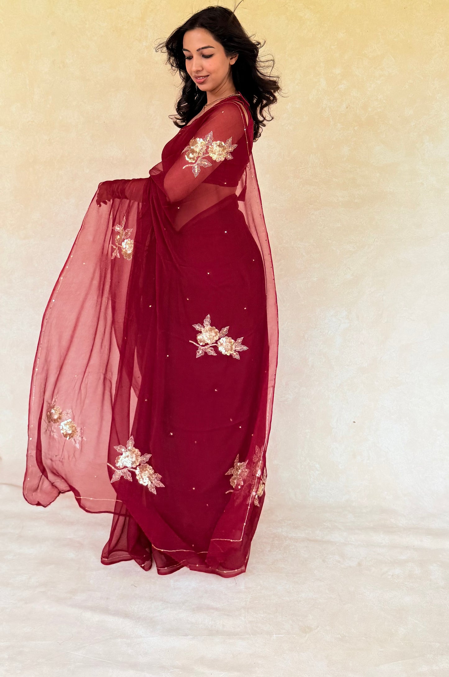 Handcrafted Rajputi Pure Chiffon Saree, Made in Jaipur- Cherry Red