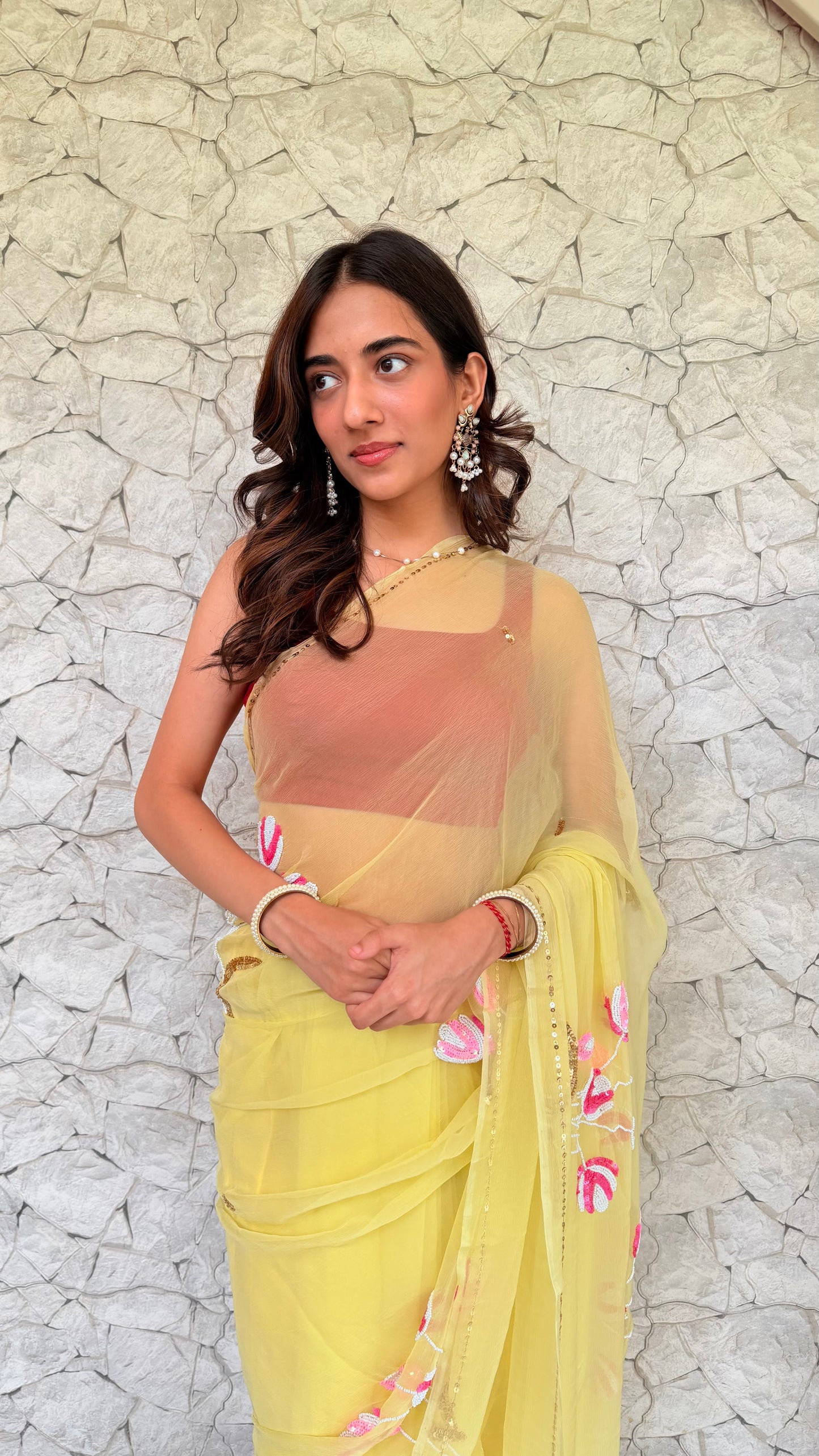 Handcrafted Rajputi Pure Chiffon Saree, Made in Jaipur- Butter Yellow