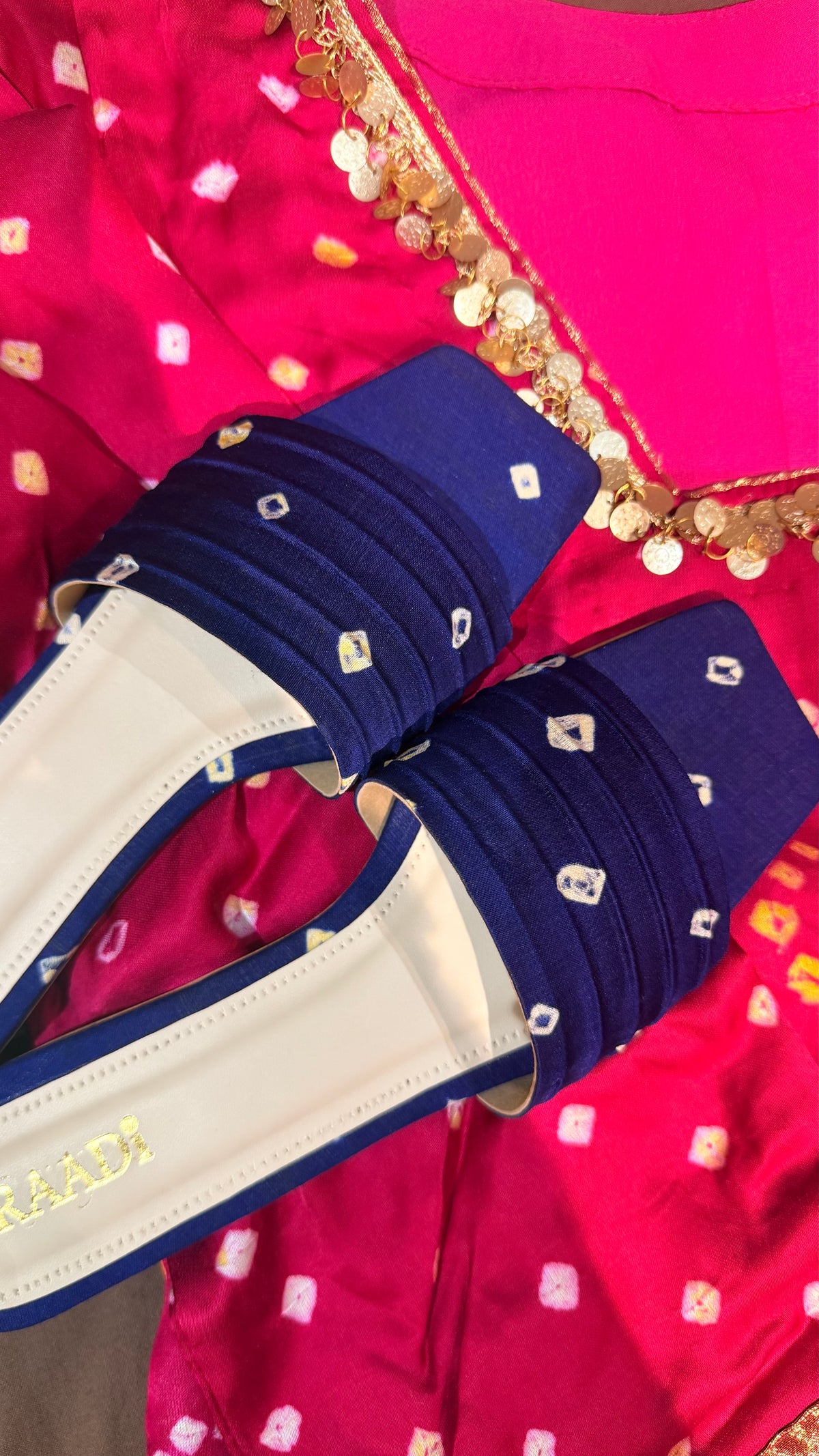 Handcrafted Bandhani Silk Slides – Ink Blue