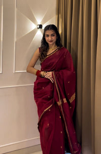 Handloom Maheshwari Cotton Silk Saree with Zari Border