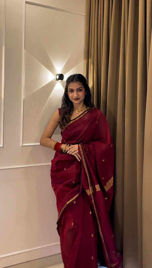 Handloom Maheshwari Cotton Silk Saree with Zari Border