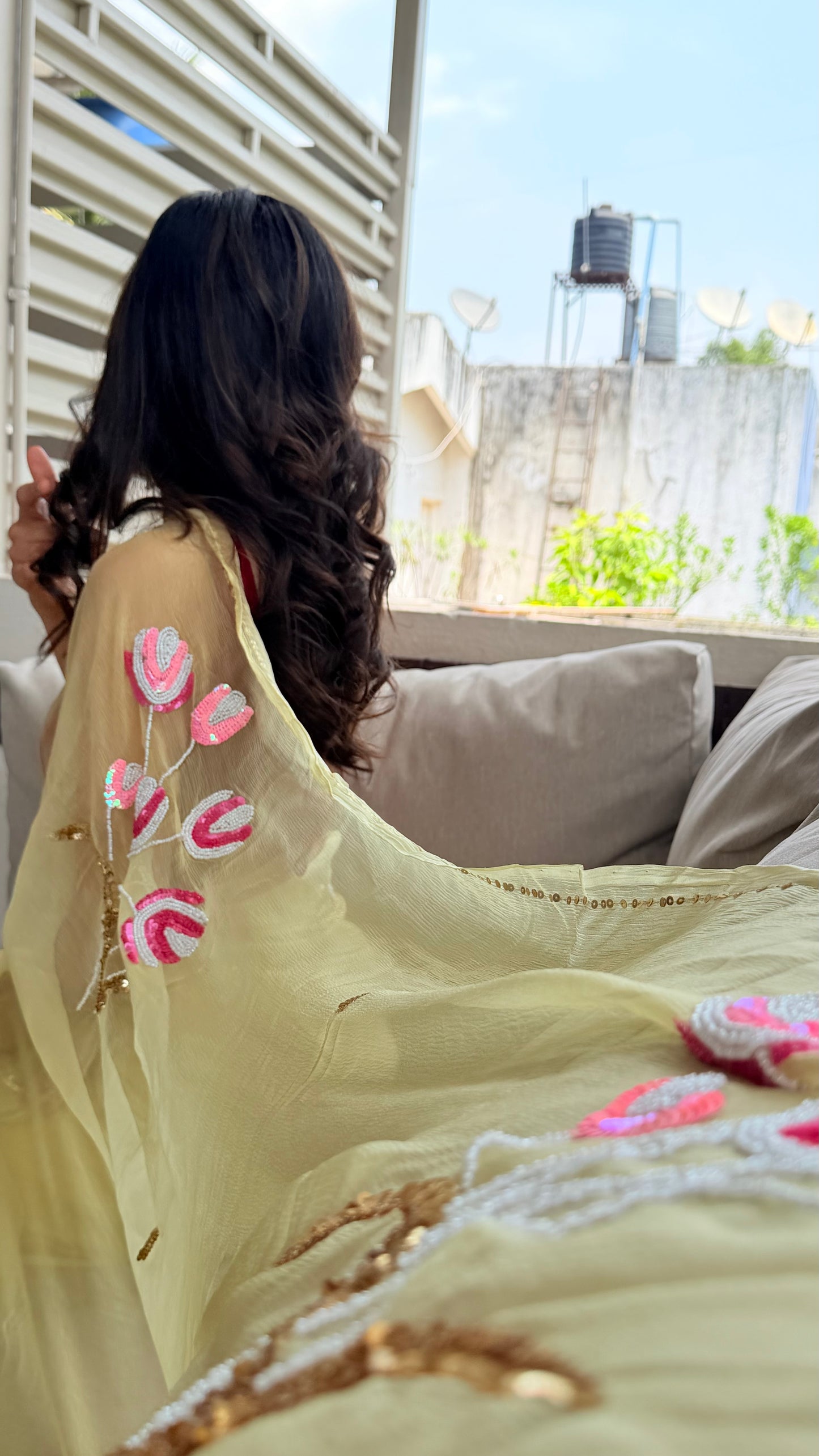 Handcrafted Rajputi Pure Chiffon Saree, Made in Jaipur- Butter Yellow
