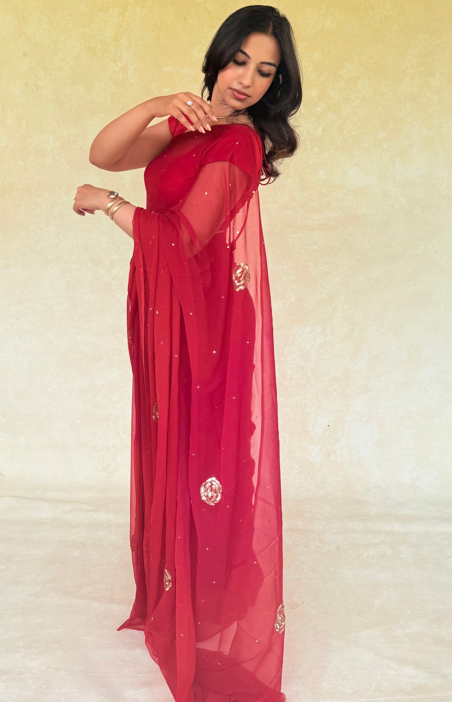 Handcrafted Rajputi Pure Chiffon Saree, Made in Jaipur-Red
