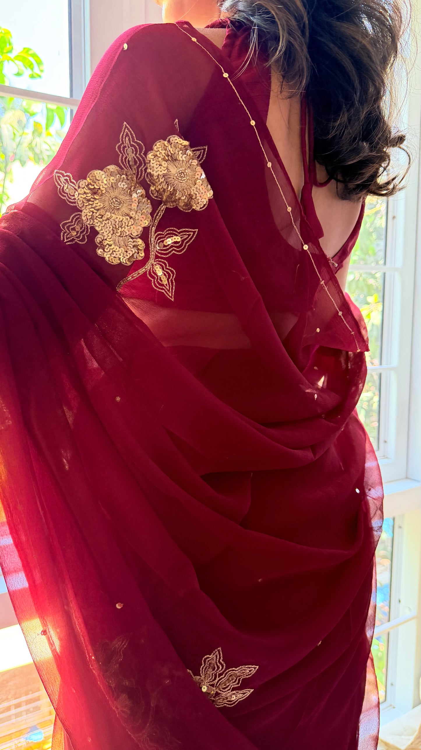 Handcrafted Rajputi Pure Chiffon Saree, Made in Jaipur- Cherry Red
