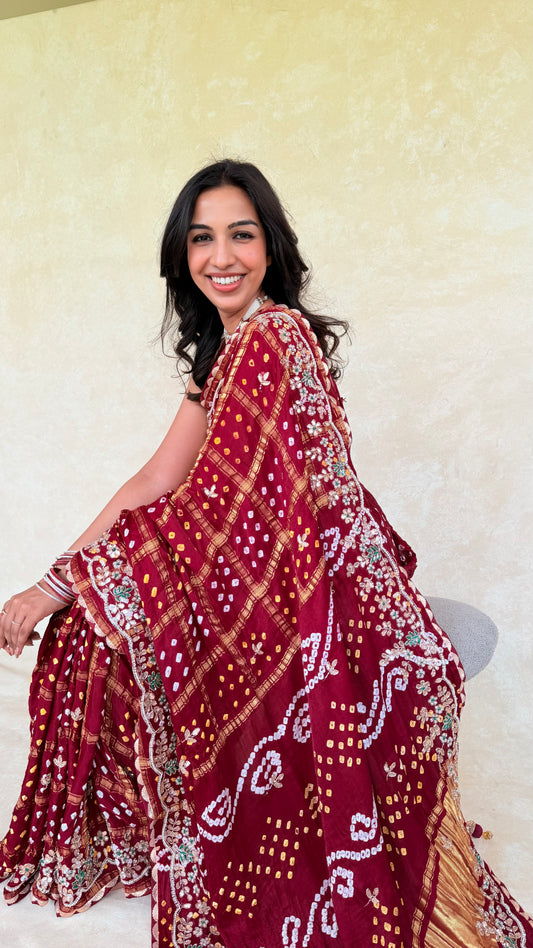 Handcrafted Gajji Silk Gharchola With Cutdhana Work