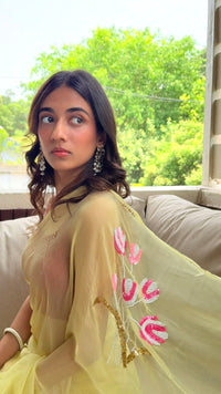 Handcrafted Rajputi Pure Chiffon Saree, Made in Jaipur- Butter Yellow