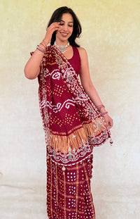Handcrafted Gajji Silk Gharchola With Cutdhana Work
