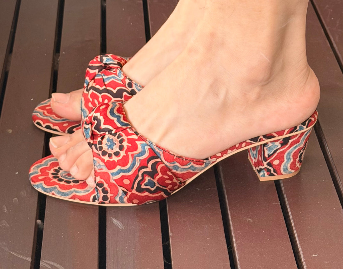 Handcrafted Ajrakh Heels-Maroon