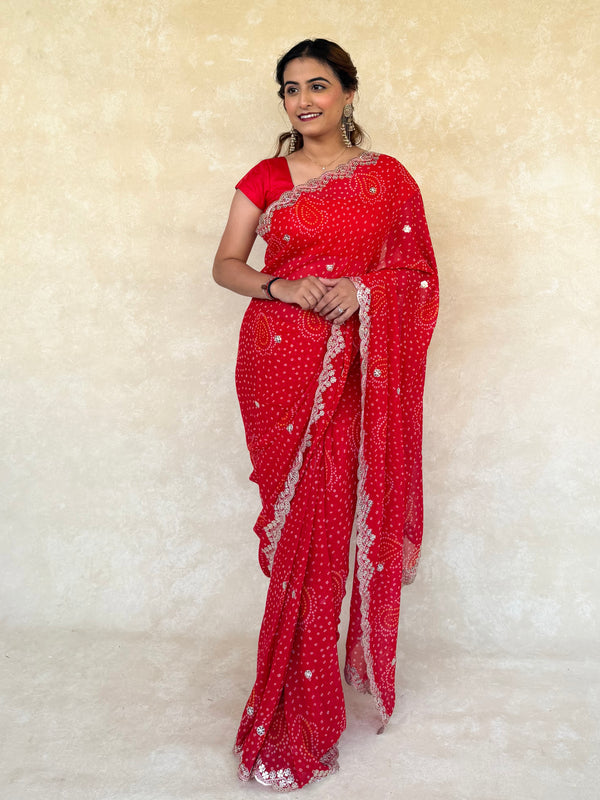 Red Georgette Saree with Heavy Pita Work