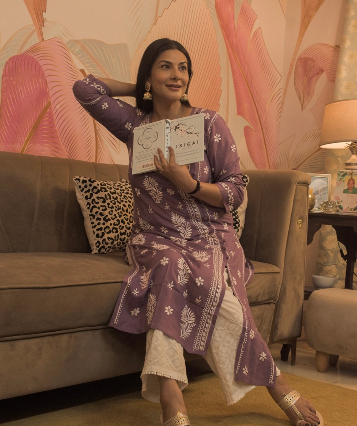 Modal Angrakha Style Kurti With One Side Slit- Lilac