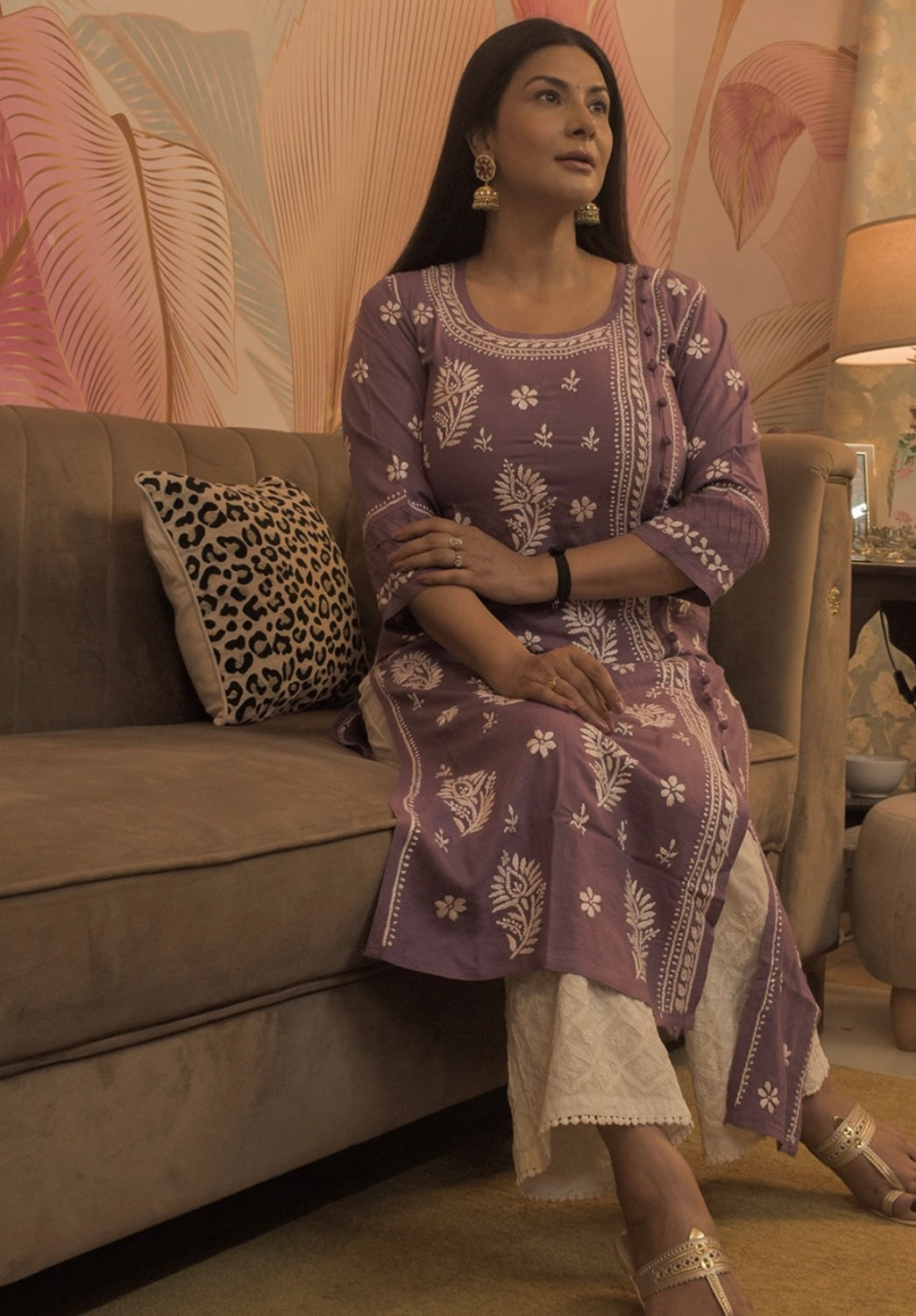 Modal Angrakha Style Kurti With One Side Slit- Lilac