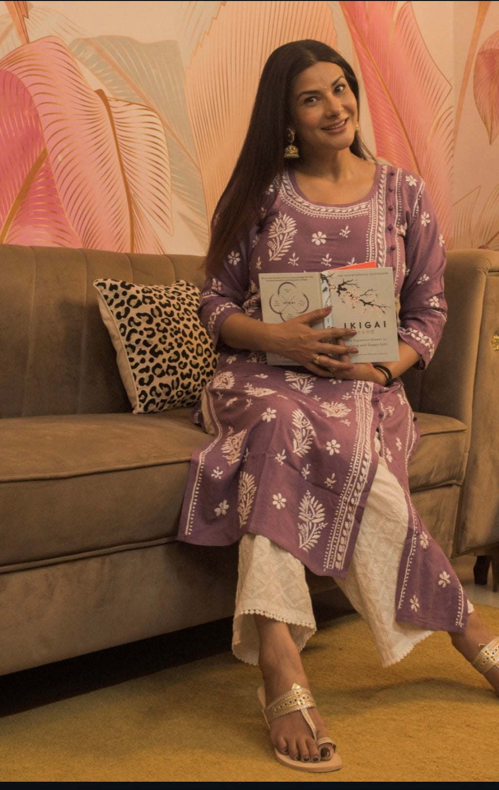 Modal Angrakha Style Kurti With One Side Slit- Lilac