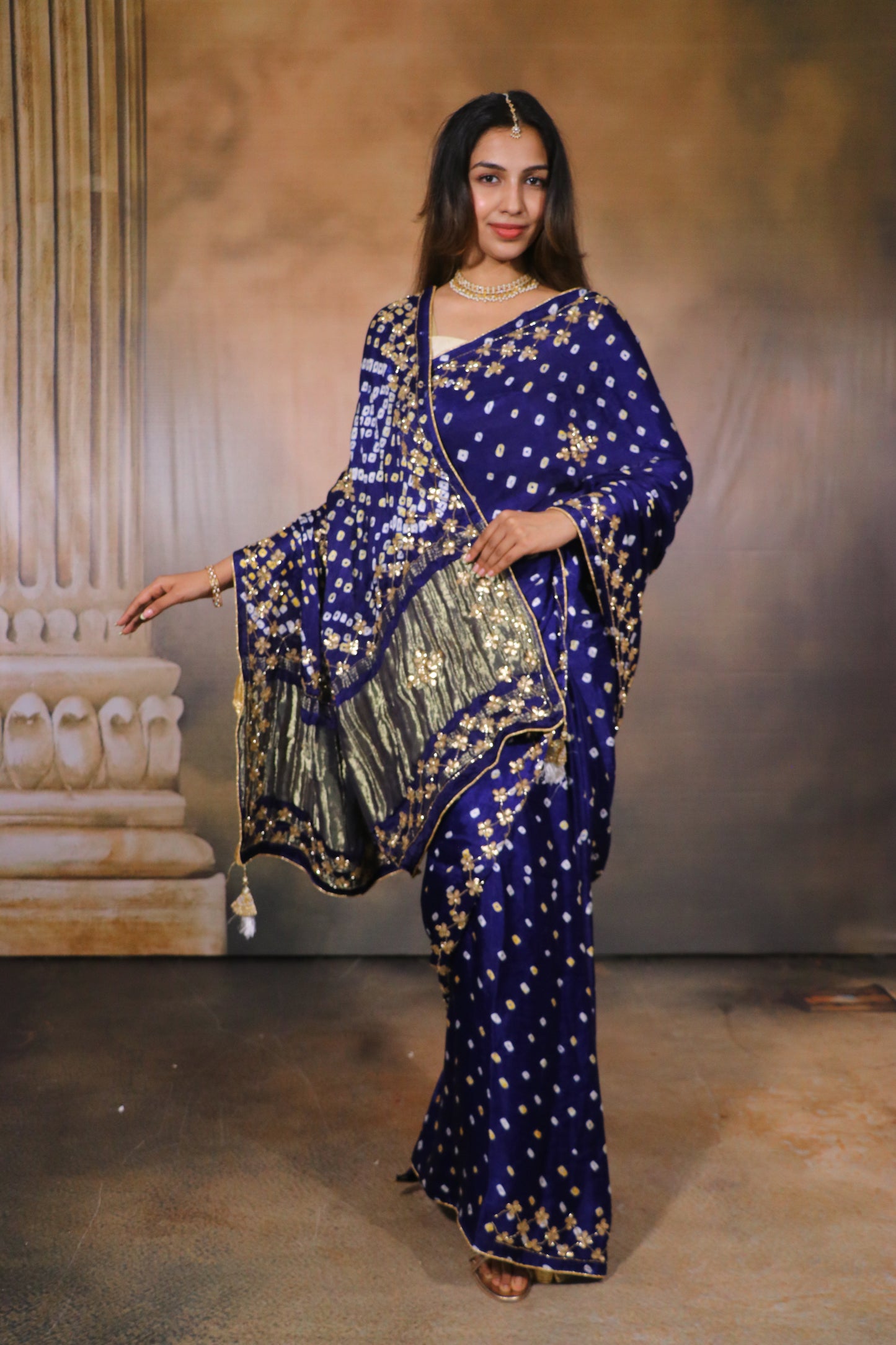 Modal Gajji Bandhani Saree-Ink Blue