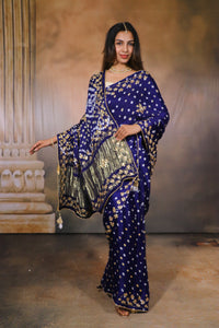 Modal Gajji Bandhani Saree-Ink Blue