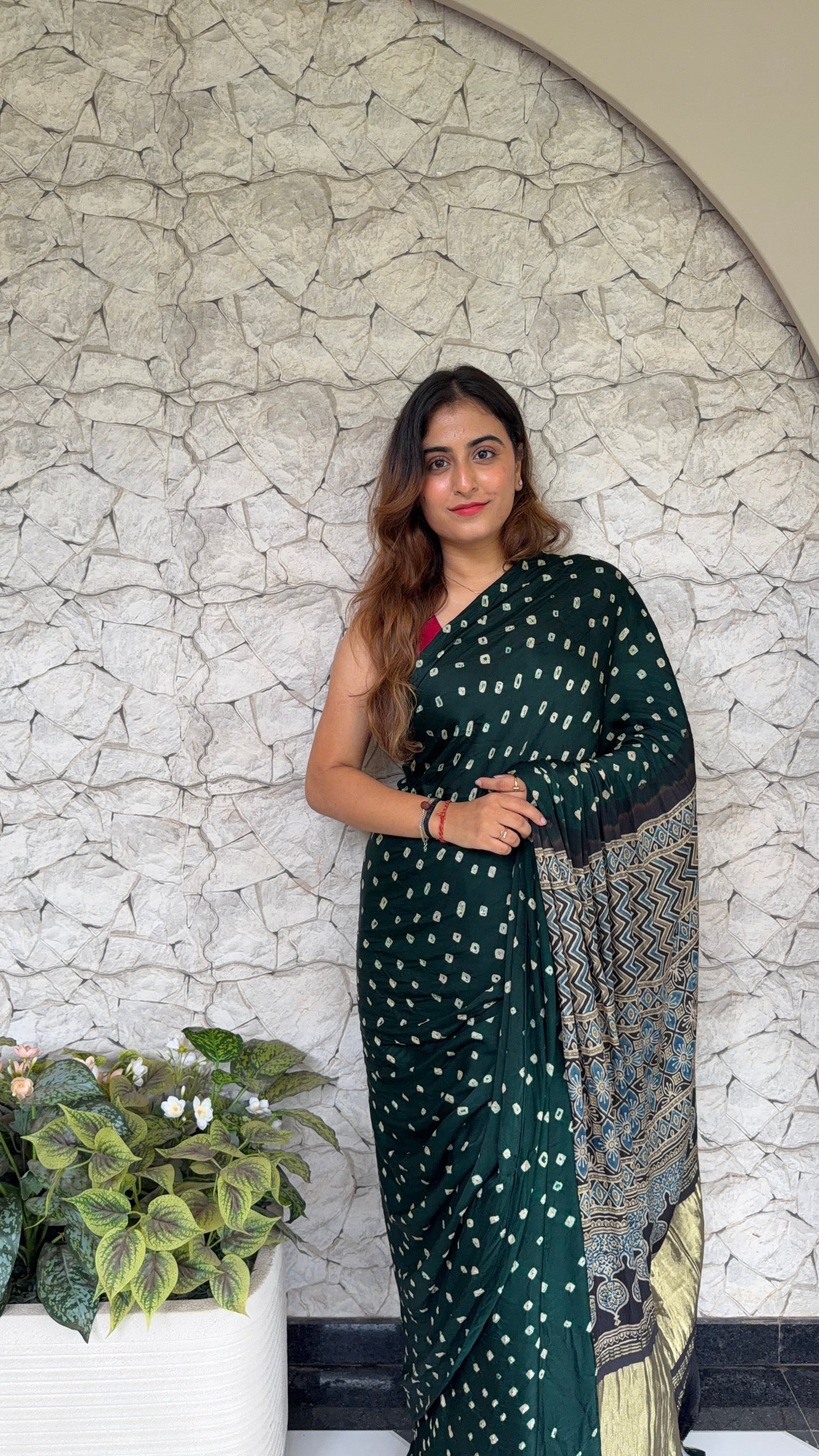 Bandhani x Ajrakh Handcrafted Saree