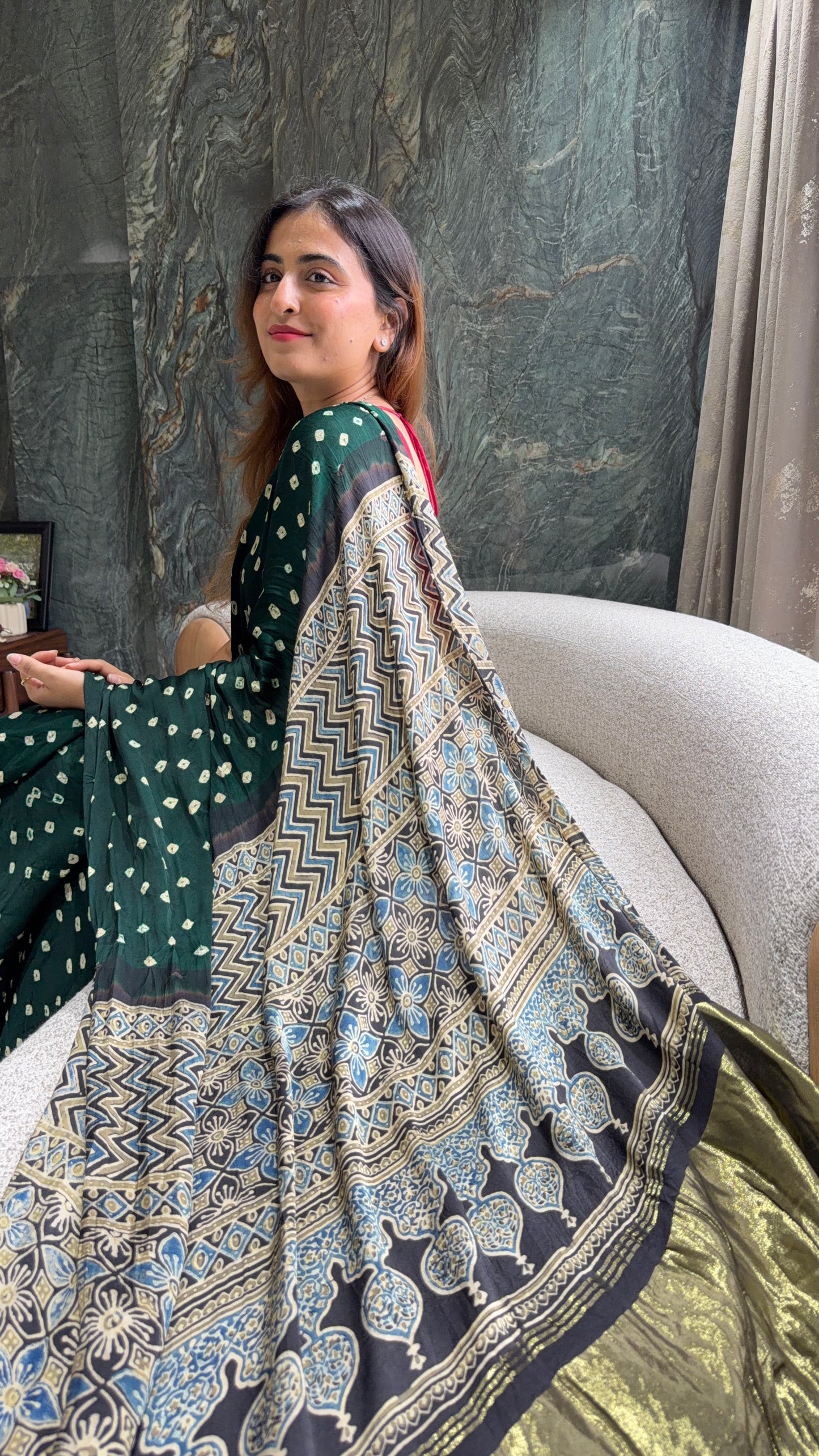 Bandhani x Ajrakh Handcrafted Saree