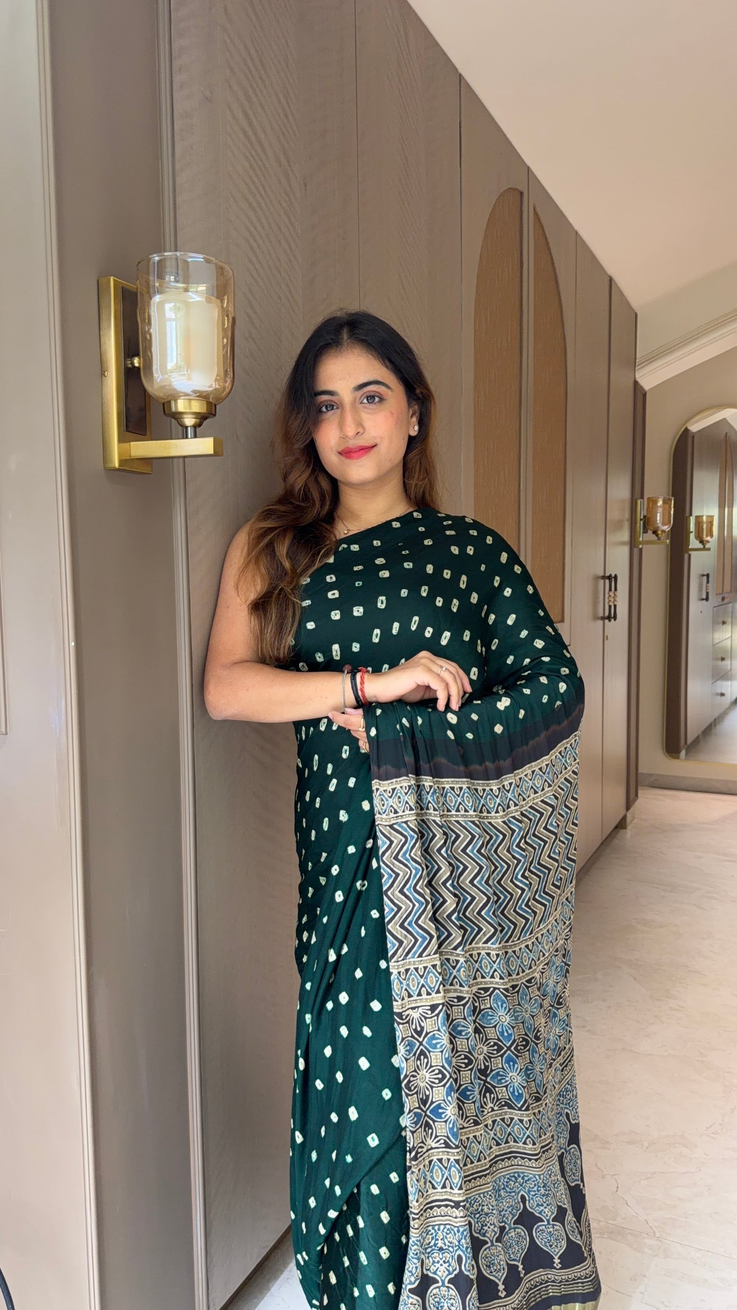 Bandhani x Ajrakh Handcrafted Saree