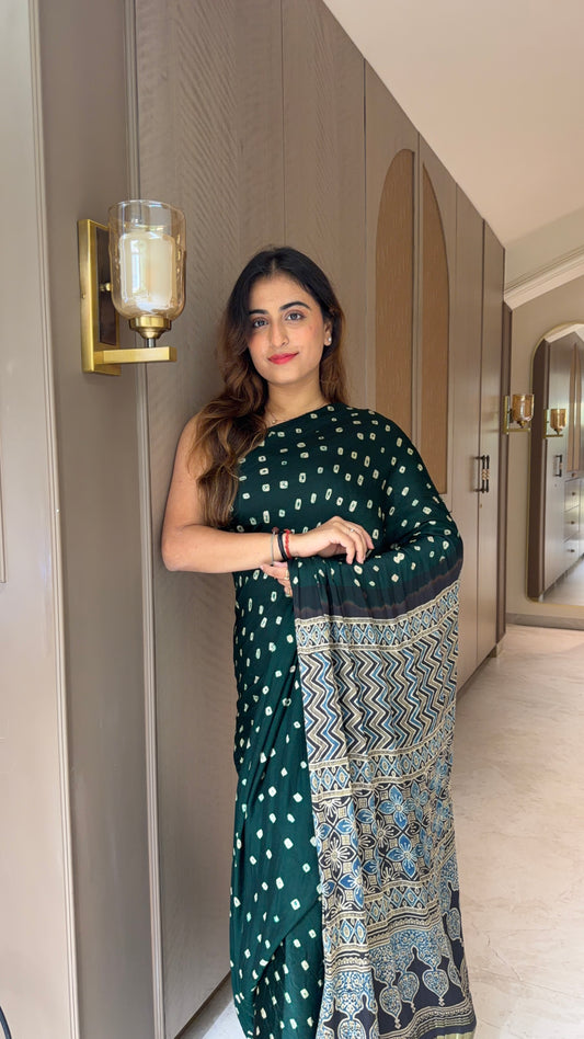 Bandhani x Ajrakh Handcrafted Saree