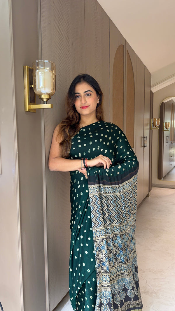 Bandhani x Ajrakh Handcrafted Saree