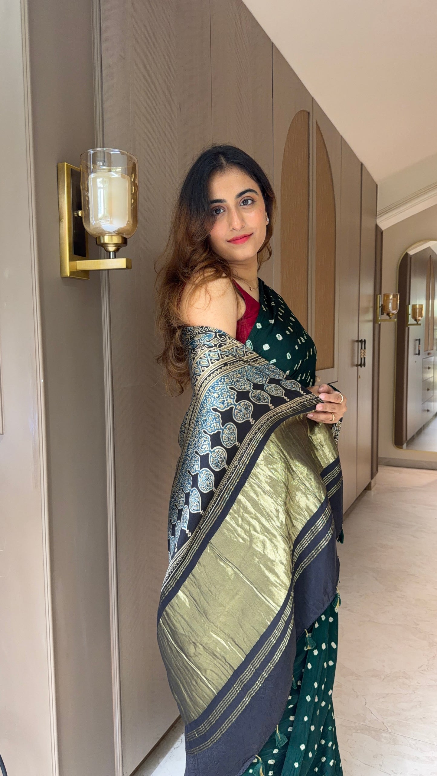 Bandhani x Ajrakh Handcrafted Saree