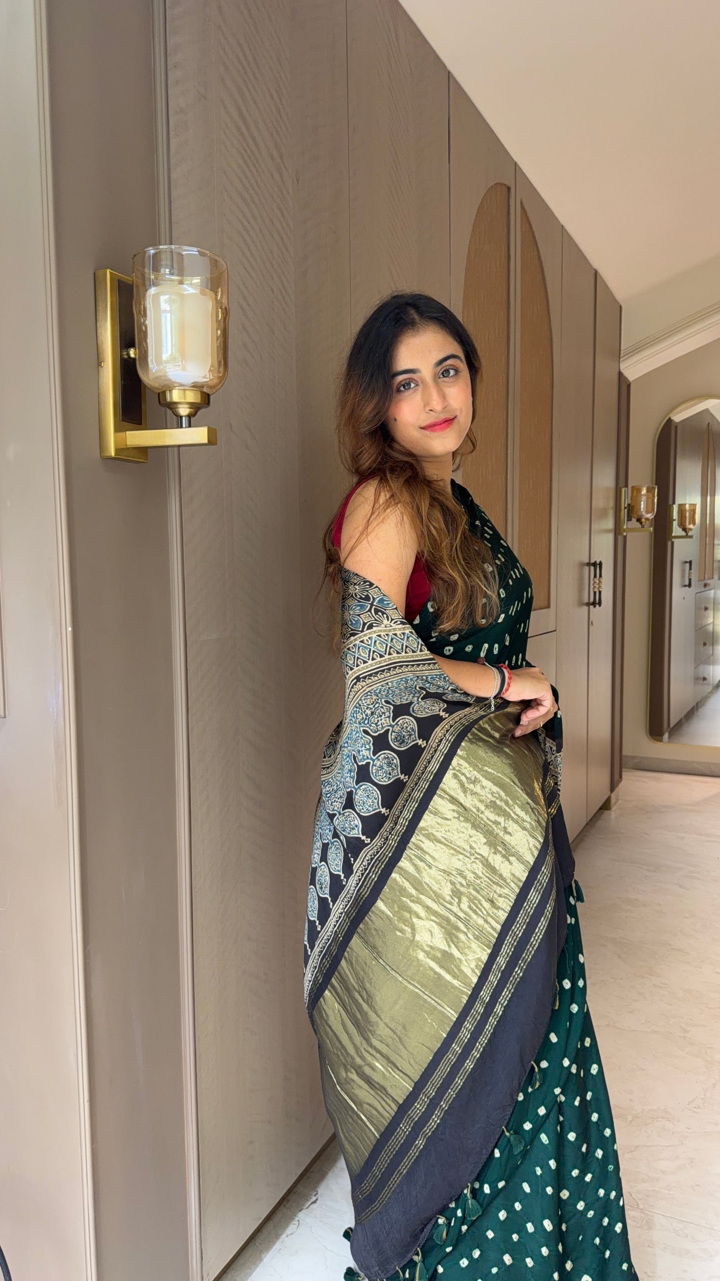 Bandhani x Ajrakh Handcrafted Saree