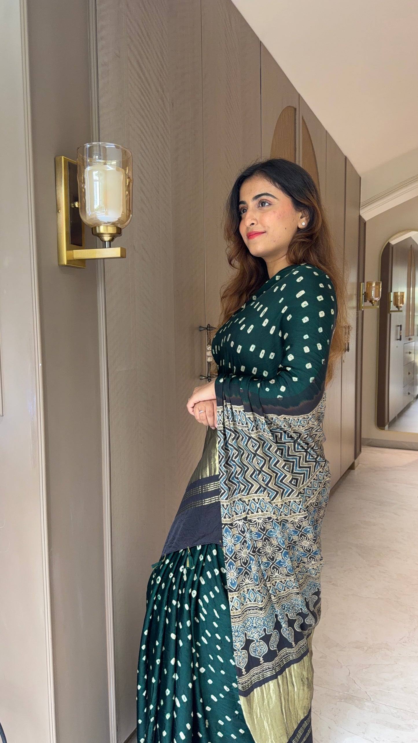 Bandhani x Ajrakh Handcrafted Saree