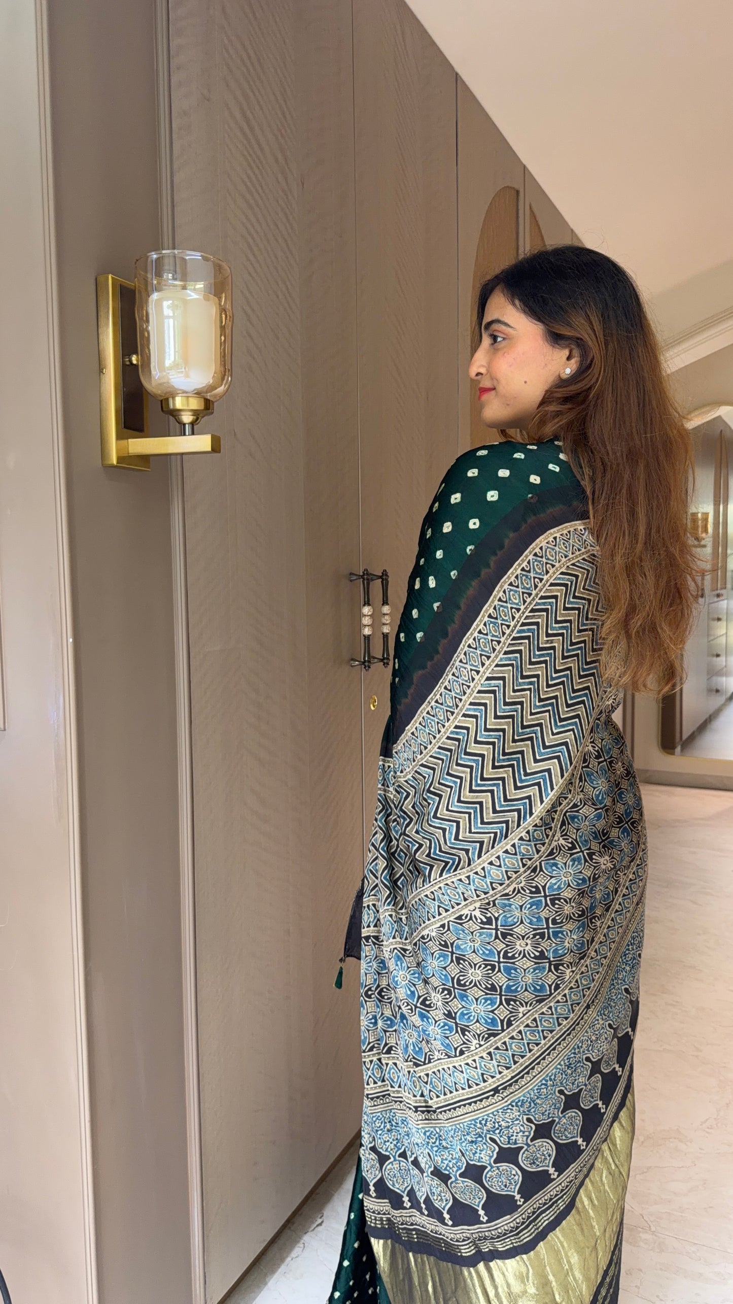 Bandhani x Ajrakh Handcrafted Saree