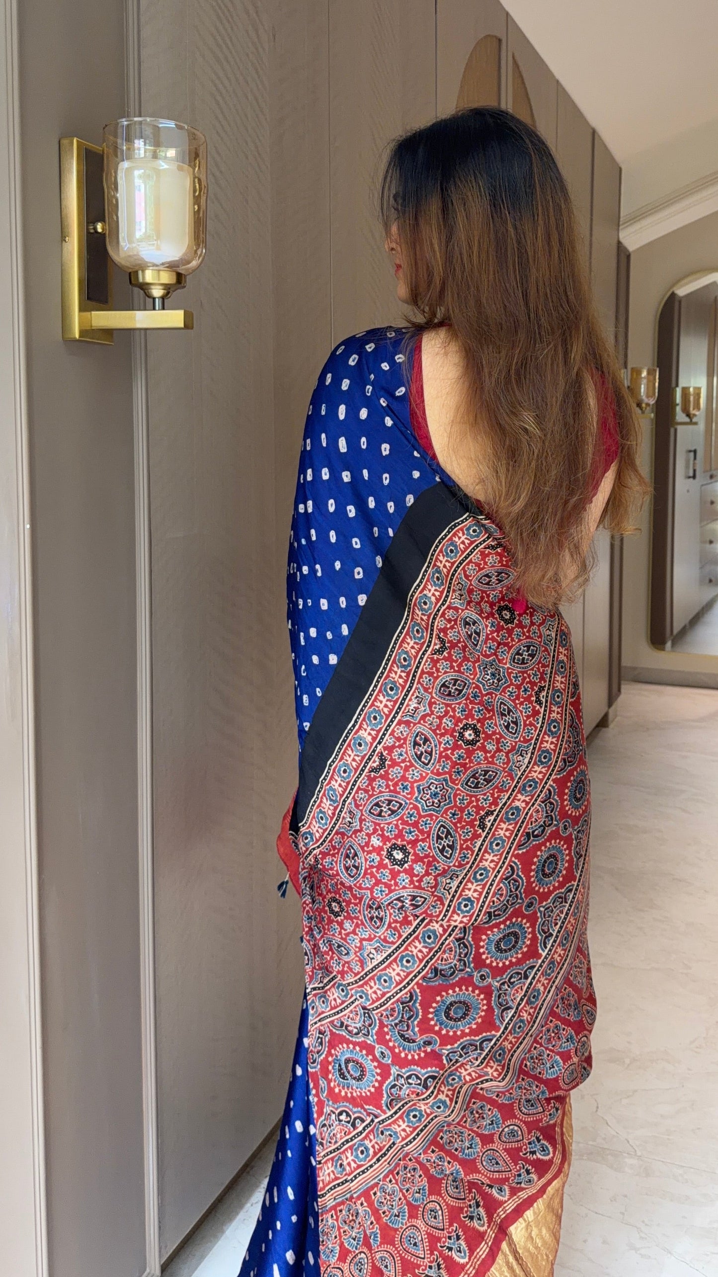 Bandhani x Ajrakh Handcrafted Saree