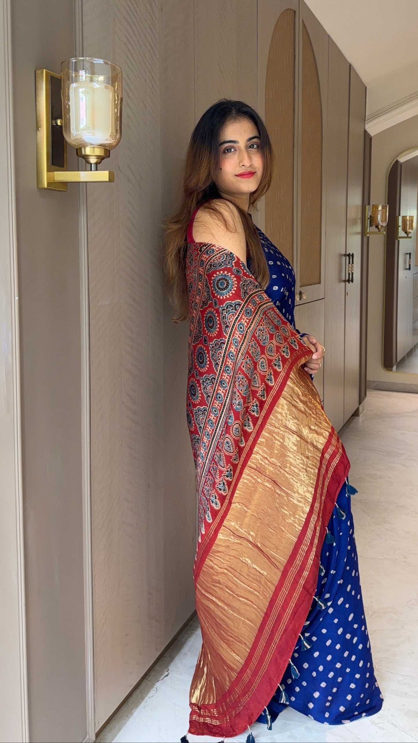 Bandhani x Ajrakh Handcrafted Saree